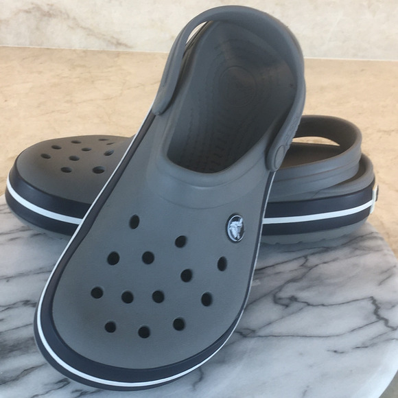 Crocs Gray White Blue Slip-on Sandal Water Shoe Kid's Size J5 - Picture 6 of 9